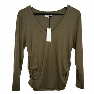 NWT Michael Stars Enid 3/4 Sleeve V-Neck Crop Tee Ultra Rib size XL Dolma Green